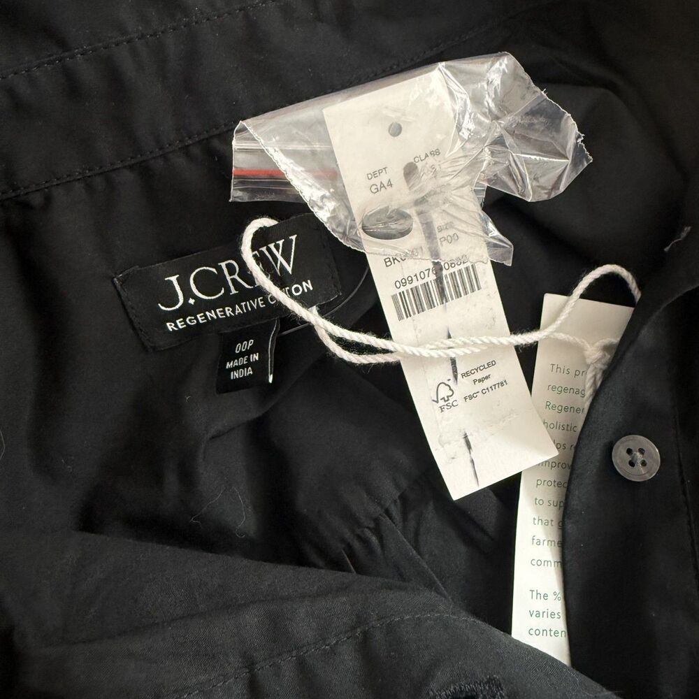 J.CREW Elena Shirt-Dress Cotton Poplin 00P Black Elastic Waist Fit Flare NWT B97 - Picture 5 of 6